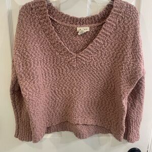 Pink V-Neck Knit Sweater